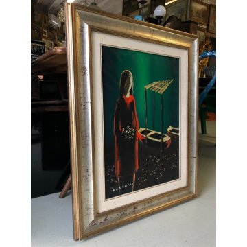 GRANDE QUADRO OLIO Eliano Fantuzzi NOTTURNO BARCHE RITRATTO FIGURA FEMMINILE '73