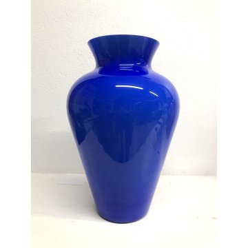 GRANDE VASO VETRO MURANO DESIGN Salviati "Opalini" BLU COBALTO ART GLASS 43 cm/h