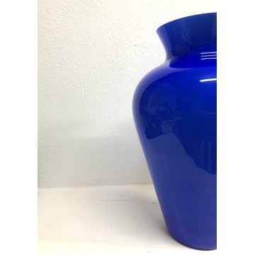 GRANDE VASO VETRO MURANO DESIGN Salviati "Opalini" BLU COBALTO ART GLASS 43 cm/h