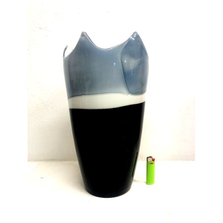 GRANDE VASO VINTAGE VETRO MURANO INCAMICIATO NERO GRIGIO BIANCO 36,5 cm/h  '900