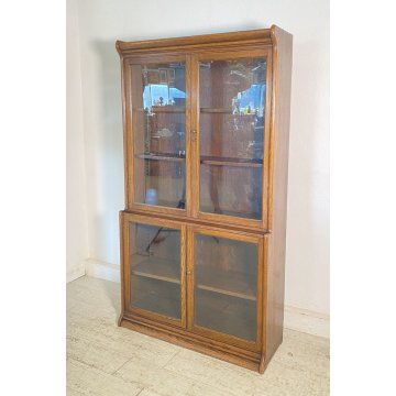 LIBRERIA DISPENSA VETRINA INGLESE PRIMI 1900 LEGNO ROVERE CREDENZA UK EPOCA OLD