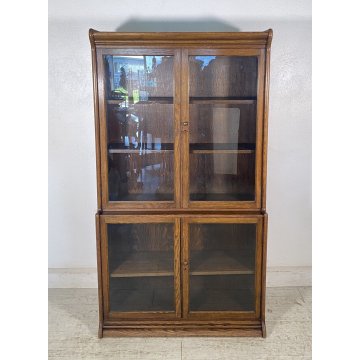 LIBRERIA DISPENSA VETRINA INGLESE PRIMI 1900 LEGNO ROVERE CREDENZA UK EPOCA OLD
