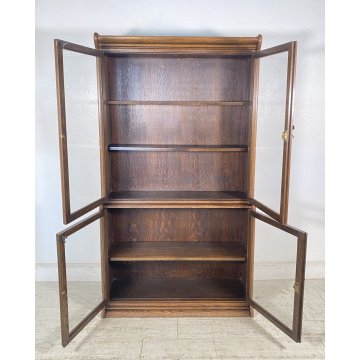 LIBRERIA DISPENSA VETRINA INGLESE PRIMI 1900 LEGNO ROVERE CREDENZA UK EPOCA OLD