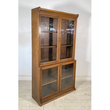 LIBRERIA DISPENSA VETRINA INGLESE PRIMI 1900 LEGNO ROVERE CREDENZA UK EPOCA OLD