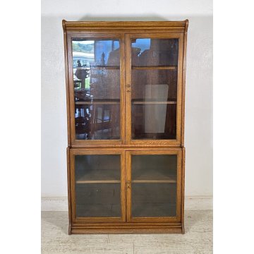 LIBRERIA DISPENSA VETRINA INGLESE PRIMI 1900 LEGNO ROVERE CREDENZA UK EPOCA OLD