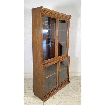 LIBRERIA DISPENSA VETRINA INGLESE PRIMI 1900 LEGNO ROVERE CREDENZA UK EPOCA OLD