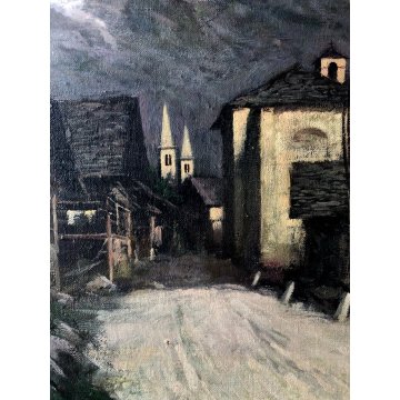 ANTICO QUADRO OLIO Carlo Moscardini PAESAGGIO ALPINO VEDUTA Monte Rosa PAESE 900