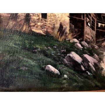 ANTICO QUADRO OLIO Carlo Moscardini PAESAGGIO ALPINO VEDUTA Monte Rosa PAESE 900