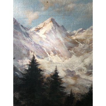 ANTICO QUADRO OLIO Carlo Moscardini PAESAGGIO ALPINO Monte Rosa SCORCIO PINETA