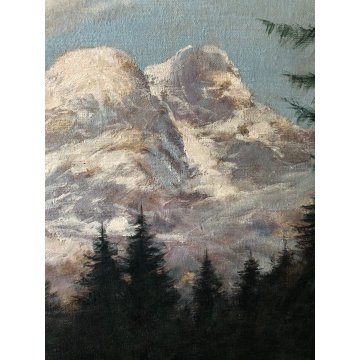 ANTICO QUADRO OLIO Carlo Moscardini PAESAGGIO ALPINO Monte Rosa SCORCIO PINETA