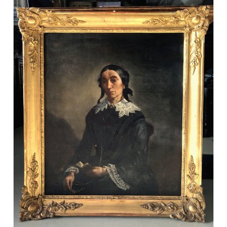 QUADRO DIPINTO OLIO TELA RITRATTO NOBILDONNA VITTORIANA LIBRO OCCHIALI EPOCA 800