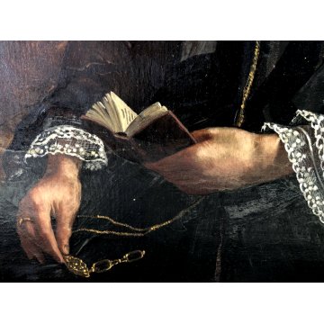 QUADRO DIPINTO OLIO TELA RITRATTO NOBILDONNA VITTORIANA LIBRO OCCHIALI EPOCA 800