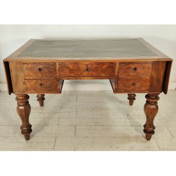 ANTICO SCRITTOIO BANDELLE epoca 1800 SCRIVANIA RADICA PELLE ministeriale DESK