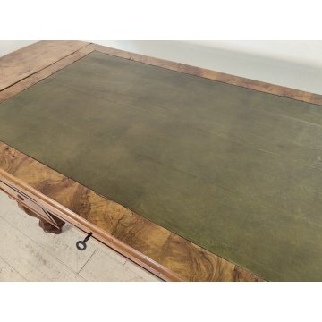 ANTICO SCRITTOIO BANDELLE epoca 1800 SCRIVANIA RADICA PELLE ministeriale DESK