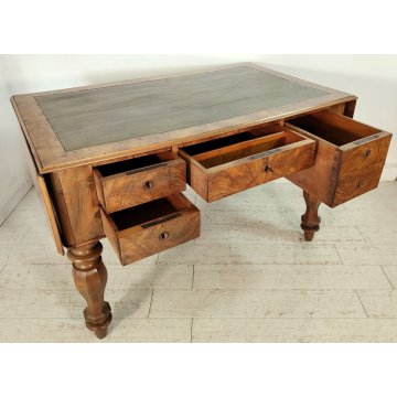 ANTICO SCRITTOIO BANDELLE epoca 1800 SCRIVANIA RADICA PELLE ministeriale DESK
