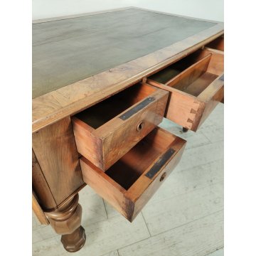 ANTICO SCRITTOIO BANDELLE epoca 1800 SCRIVANIA RADICA PELLE ministeriale DESK