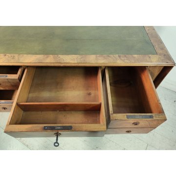 ANTICO SCRITTOIO BANDELLE epoca 1800 SCRIVANIA RADICA PELLE ministeriale DESK