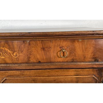 ANTICO COMÒ PIEMONTESE INTARSIATO LEGNO NOCE ABETE 4 CASSETTI 1800 CASSETTONE