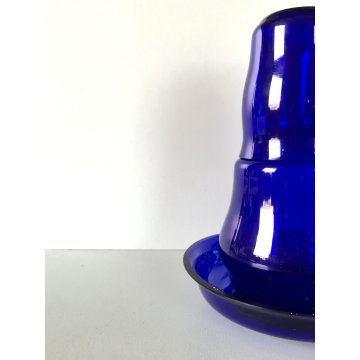 ANTICO SET COMODINO BOTTIGLIA ACQUA NOTTE PIATTO BICCHIERE VETRO BLU COBALTO '20
