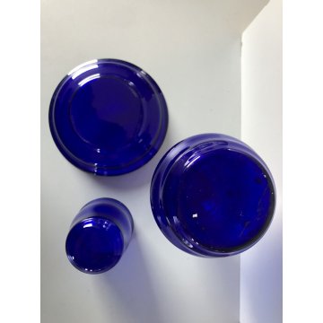 ANTICO SET COMODINO BOTTIGLIA ACQUA NOTTE PIATTO BICCHIERE VETRO BLU COBALTO '20