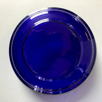 ANTICO SET COMODINO BOTTIGLIA ACQUA NOTTE PIATTO BICCHIERE VETRO BLU COBALTO '20