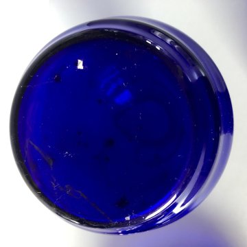 ANTICO SET COMODINO BOTTIGLIA ACQUA NOTTE PIATTO BICCHIERE VETRO BLU COBALTO '20