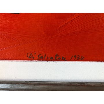 QUADRO ASTRATTO Di Salvatore Archetipo oggettivo su rosso MAC ARTE CONCRETA 1974