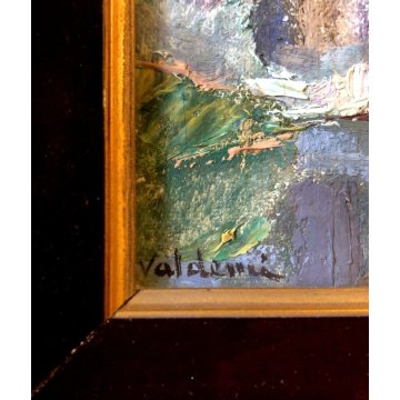 ANTICO QUADRO DIPINTO OLIO Valdemi VEDUTA PAESAGGIO PONTE BORGO MEDIOEVALE '900