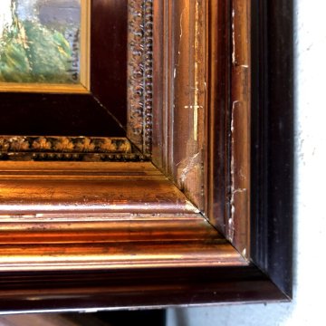 ANTICO QUADRO DIPINTO OLIO Valdemi VEDUTA PAESAGGIO PONTE BORGO MEDIOEVALE '900
