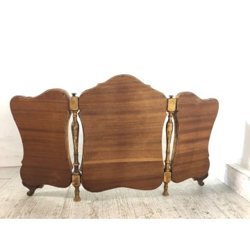 ANTICO RARO SPECCHIO da TAVOLO SPECCHIERA TRITTICO LEGNO CORNICE SAGOMATA DORATA