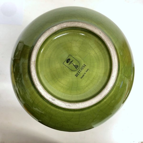 GRANDE VASO VERDE CRACLE' Bitossi CERAMICHE Aldo Londi (?) VINTAGE ø 20x35  cm/h