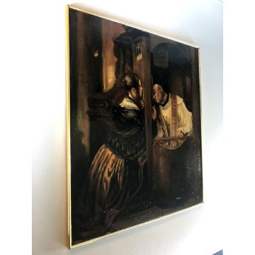 ANTICO DIPINTO OLIO R. Crippa COPIA D'AUTORE "La Confessione" G. Molteni