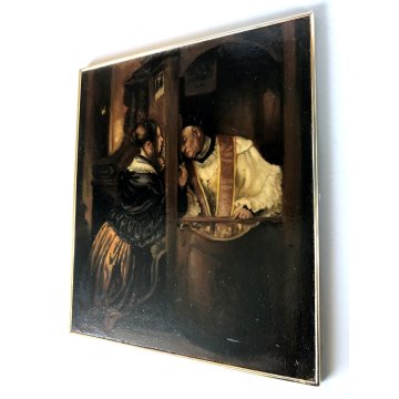 ANTICO DIPINTO OLIO R. Crippa COPIA D'AUTORE "La Confessione" G. Molteni