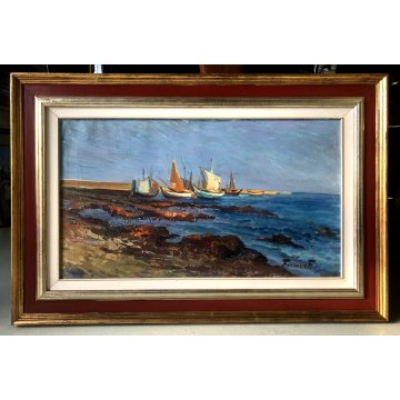 GRANDE QUADRO DIPINTO OLIO Ferruccio Ferrario SARDEGNA Cala Gonone il Porto '900