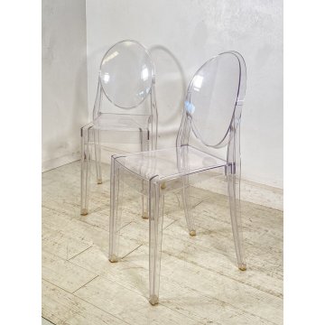 COPPIA SEDIA DESIGN PHILIPPE STARK KARTELL MOD. VICTORIA GHOST COLOR CRISTALLO