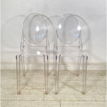 COPPIA SEDIA DESIGN PHILIPPE STARK KARTELL MOD. VICTORIA GHOST COLOR CRISTALLO