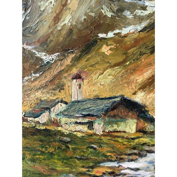 Quadro olio su tela, paesaggio di montagna, firmato (964)