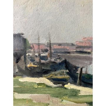 ANTICO DIPINTO OLIO Gigi Comolli PAESAGGIO LAGUNARE "Chioggia" Sottomarina" '900