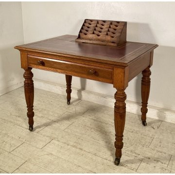 ANTICA SCRIVANIA CENTRO SCRITTOIO FINE 1800 LEGNO ROVERE 1 CASSETTO OLD OFFICE