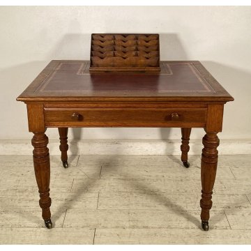ANTICA SCRIVANIA CENTRO SCRITTOIO FINE 1800 LEGNO ROVERE 1 CASSETTO OLD OFFICE