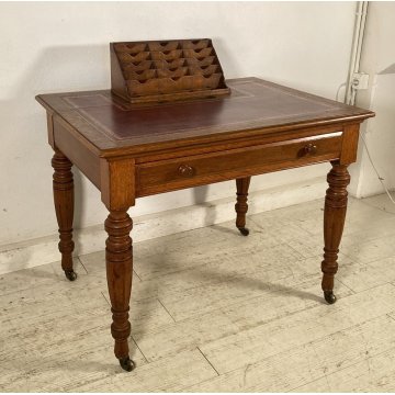ANTICA SCRIVANIA CENTRO SCRITTOIO FINE 1800 LEGNO ROVERE 1 CASSETTO OLD OFFICE