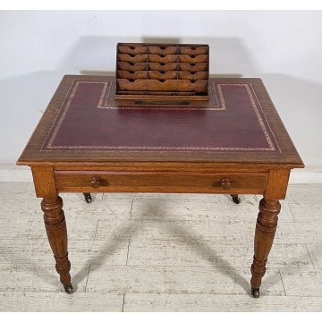 ANTICA SCRIVANIA CENTRO SCRITTOIO FINE 1800 LEGNO ROVERE 1 CASSETTO OLD OFFICE