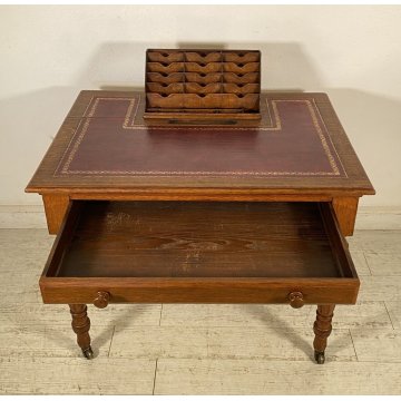 ANTICA SCRIVANIA CENTRO SCRITTOIO FINE 1800 LEGNO ROVERE 1 CASSETTO OLD OFFICE