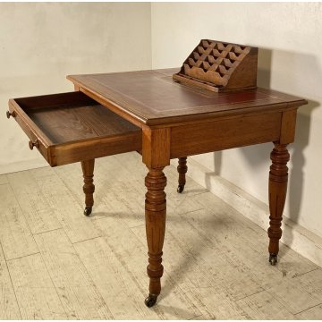 ANTICA SCRIVANIA CENTRO SCRITTOIO FINE 1800 LEGNO ROVERE 1 CASSETTO OLD OFFICE