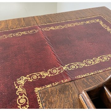 ANTICA SCRIVANIA CENTRO SCRITTOIO FINE 1800 LEGNO ROVERE 1 CASSETTO OLD OFFICE