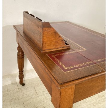 ANTICA SCRIVANIA CENTRO SCRITTOIO FINE 1800 LEGNO ROVERE 1 CASSETTO OLD OFFICE