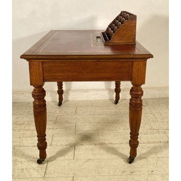 ANTICA SCRIVANIA CENTRO SCRITTOIO FINE 1800 LEGNO ROVERE 1 CASSETTO OLD OFFICE