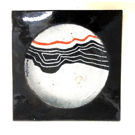 PIATTO SVUOTATASCHE SMALTO GRAN FUOCO ASTRATTO ARGENTO NERO ROSSO Mario Marè '80