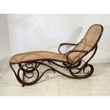 ANTICA CHAISE LONGUE THONET SDRAIO PIEGHEVOLE LEGNO FAGGIO ANNI 40 PAGLIA VIENNA