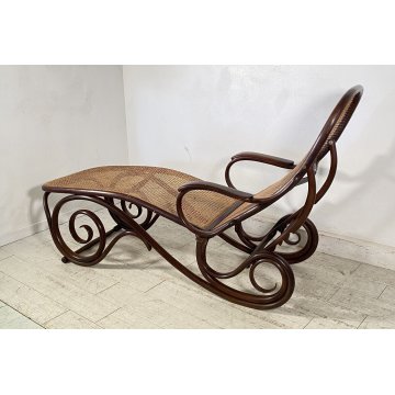 ANTICA CHAISE LONGUE THONET SDRAIO PIEGHEVOLE LEGNO FAGGIO ANNI 40 PAGLIA VIENNA